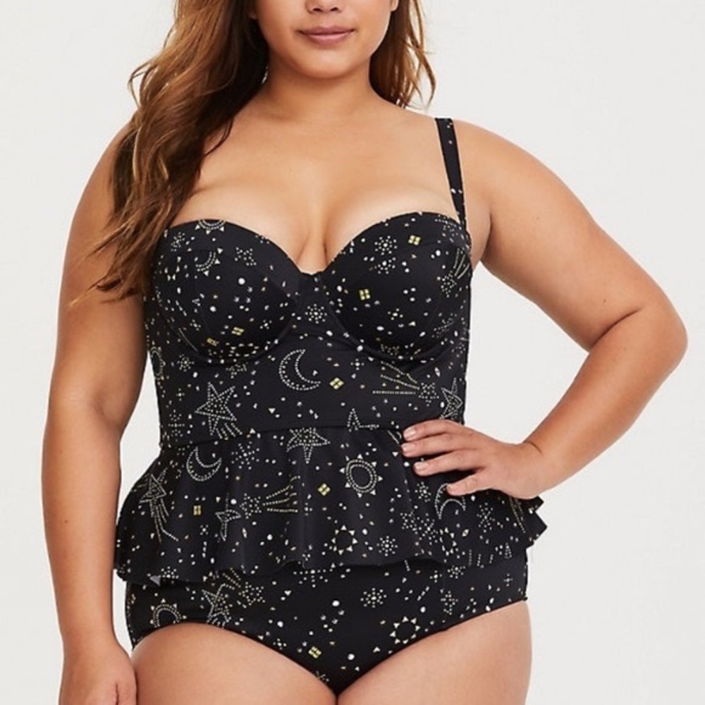 CLOSET CLEAN OUT! MAKE AN OFFER!! Black Peplum Tankini Studded Stars Galaxy